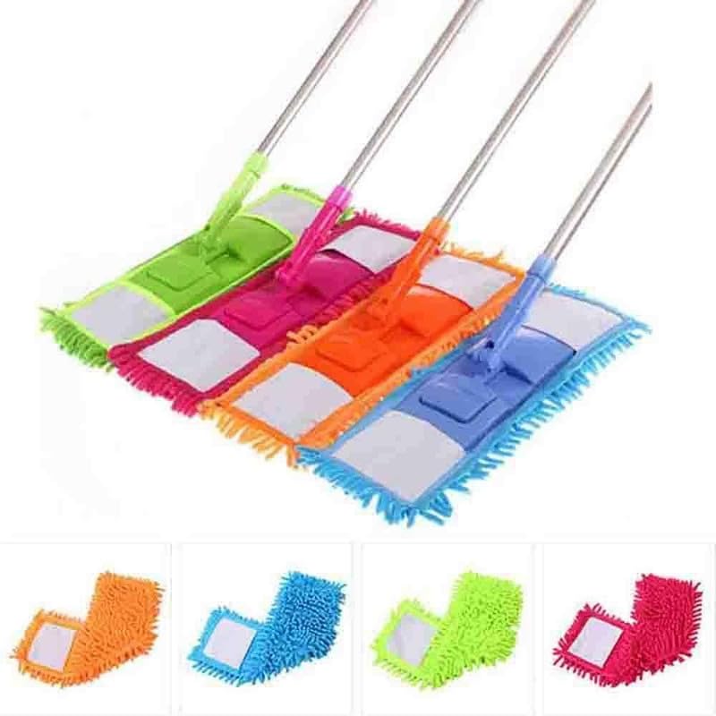 Special Wet and Dry Cleaning Flat Microfiber Floor Cleaning Mop with Steel Rod Long Handle Dry Mop Microfiber Mops for Floor Cleaning, with Hight Adjustable Handle and 1 Washable Mops Pads
