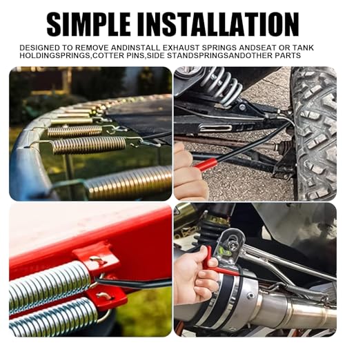 Image of 2 PCS Motorcycle Exhaust Spring Hook, 6.4 inch x 3.1 inch T-handle Exhaust Pipe Spring Disassembly and Assembly Hook, Spring Puller Disassembly Tool, Universal for Motorcycles and Off-road (Red)
