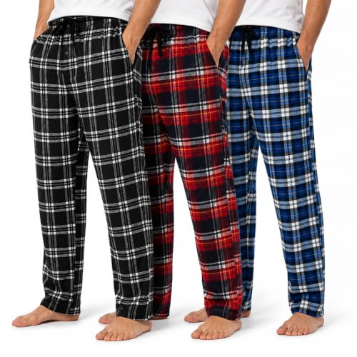 Image of Essential Elements Mens 3 Pack PJ Cotton Flannel Plaid Pajama Lounge Pants