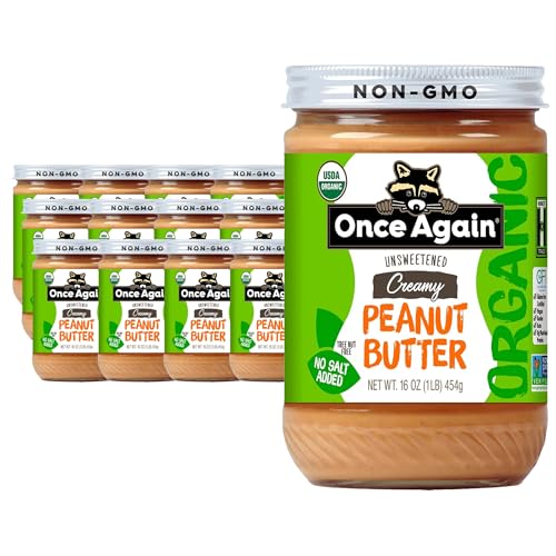 Once Again Organic Creamy Peanut Butter No Sugar Added - Single Ingredient, Unsalted, Natural Peanut Butter No Palm Oil - Glass Jar, Non-GMO, Gluten Free - Smooth and Unsweetened - 12 Jars (16 oz) image 5