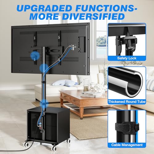 Image of Rfiver Rolling TV Stand with Power Outlet and 2 Drawers for 32-60 in TVs