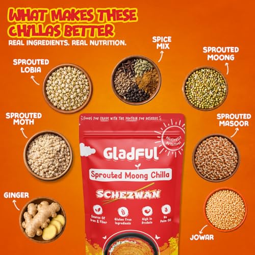 Image of Gladful Combo Chilla Mix - Low GI, Diabetes-Friendly & Gluten-Free - No Maida, Palm Oil & Trans-Fat - Vegan & High-Protein Chilla /Dosa Mix - Achari /Schezwan - Pack of 2 (200g each)