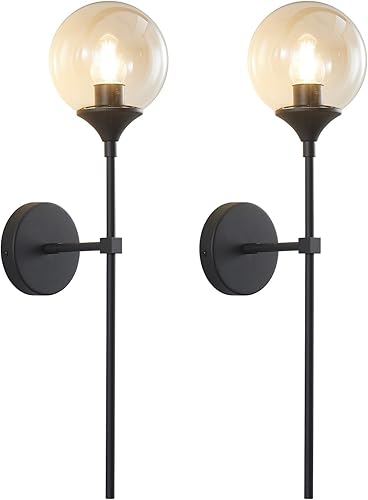 KCO Lighting - Juego de 2 apliques de pared modernos de mediados de siglo, lámpara de pared de cristal ámbar para baño, lámpara de pared industrial