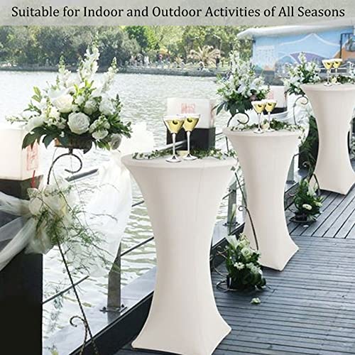Image of Fivenl 4 Pack 32x43 Inch Cocktail Table Cover Spandex Stretch Square Corners Tablecloth, White Cocktail Fitted High Top Table Cloth for Bar, Weddings, Birthday, Banquet, Outdoor Party (White)