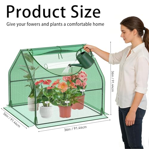 Image of 3x3x3Ft Small Greenhouse Outside, Portable Mini Green House with Mesh Vents