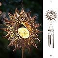 DesGully Solar Wind Chimes, Sun Wind Chime Outdoor Clearance w/Glowing Crackle Glass LED Unique Wind Bells for Outside Waterproof Chimes, Gifts for Her/Him (42" Long Metal Chimes)…