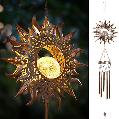 DesGully Solar Wind Chimes with Glowing Crackle Glass LED Cover