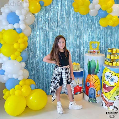 Image of KatchOn, XtraLarge, Blue Foil Fringe Curtain - 8x3.2 Feet, Pack of 2 | Blue Backdrop Curtain for Under The Sea Party Decorations | Ocean Backdrop for Mermaid Birthday Decorations