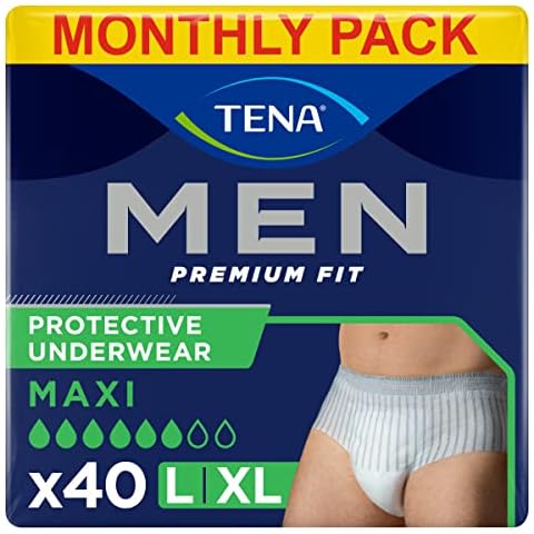 TENA Men Protective Underwear, Large, Level 4 for Heavy Bladder Weakness, 40 pairs of Incontinence Pants (10 x 4 packs) for Men, with a Masculine and Discreet Style Cover