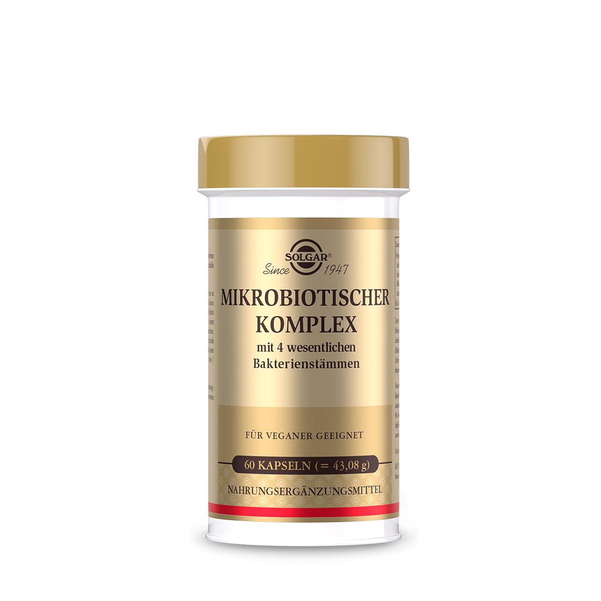 SOLGAR® MIKROBIOTISCHER KOMPLEX | Mit 4 wesentlichen Bakterienstämmen | Für das Magen-Darm-System | 60 vegane & magensaftresistente Kapseln
