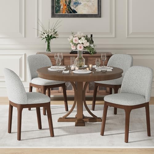 Image of MALOL Upholstered Dining Chairs with Thickened Solid Wood Legs, Mid Century Modern Kitchen & Dining Room Chairs Set of 4, Comfortable Side Chairs for Dining Room, Kitchen, Light Grey