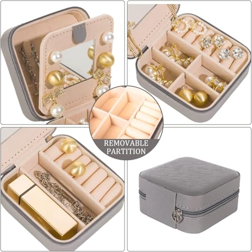 Image of KElofoN 5 packTravel jewelry case Travel jewelry box Travel Jewelry Organizer Small Jewelry Organizer Box for Girls Women with Mirror (Grey-5)