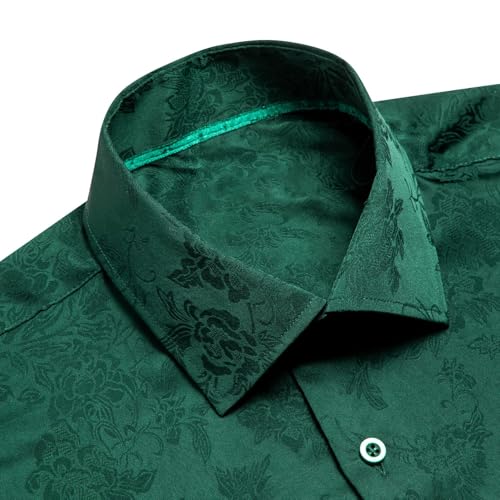 Image of Hi-Tie Men's Silk Satin Dress Shirts Long Sleeve Shiny Casual Button Up Shirts Luxury Party Disco Prom Wedding Shirt