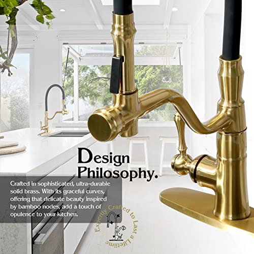 Brushed Gold Kitchen Faucets With Pull Down Sprayer And Pot Filler, Solid Brass Kitchen Sink Faucet Gold, Kitchen Faucet With Sprayer 1 Hole Or 3 Hole Compatible #TOP1