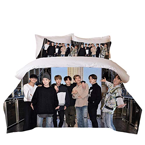 DZZQQ BTS Juego de Ropa de Cama,para Cama 90,Celebridad Coreana Juego de Funda Nórdica 135x200cm 3D Foto de Grupo de Chicos BTS - Azul Juego de...