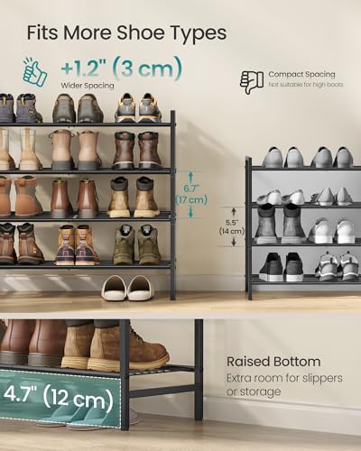 Image of SONGMICS Metal Shoe Rack, Free Standing Shoe Organizer for Entryway Closet Garage Small Spaces, Heavy-Duty Slim Steel Storage Shelf, 3-Tier, Fits 12-16 Pairs, Black ULMR043BP01