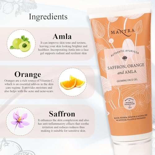 Image of Mantra Herbal Saffron, Orange And Amla Glowing Face Gel - 50 ml | Helps to Reduce Tanning, Pigmentation, Spots and Marks on Face