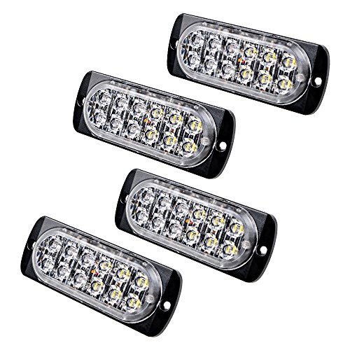 Astra Depot® 4pcs Universal Super Thin Car Truck Warning Caution Emergency Construction Flashing Strobe Light Bar (12-LED, White & Amber)