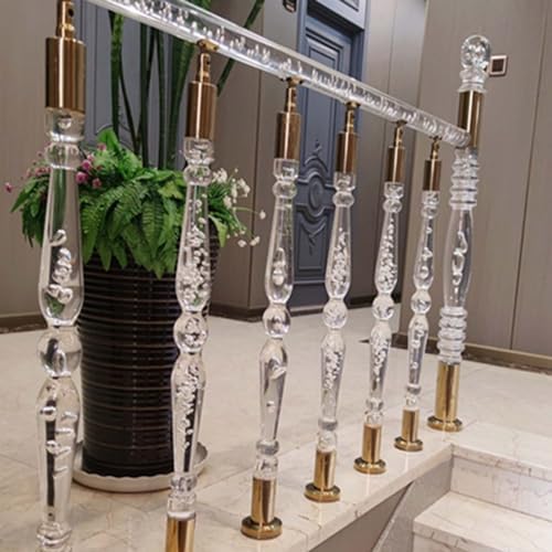 Modern Gold Acrylic Stair Railing Post - Elegant Floor-Standing Safety Solution for Staircase Decor, Ideal for Home Interiors and Stylish Protection