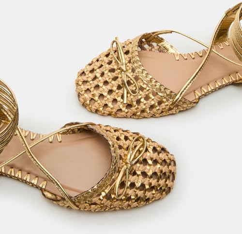 Woven Ballet Flats for Women Lace Up Closed Square Toe Summer Flats Shoes3