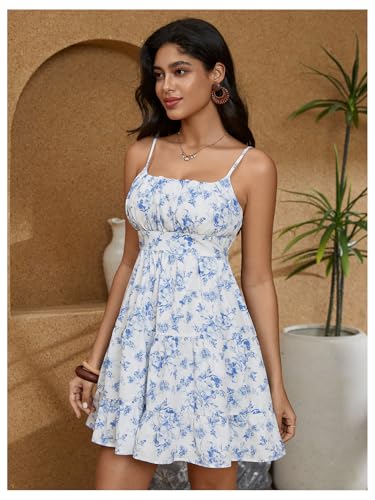 Image of Floerns Women's Swiss Dots Sleeveless Ruched Bust Ruffle Hem Cami Short Dress