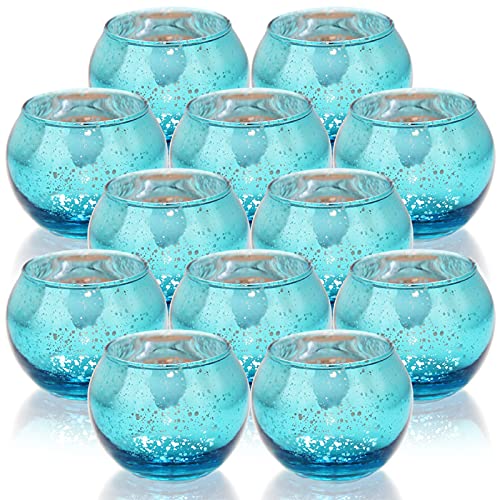 Tebery 12 Pack Round Blue Votive Candle Holders...