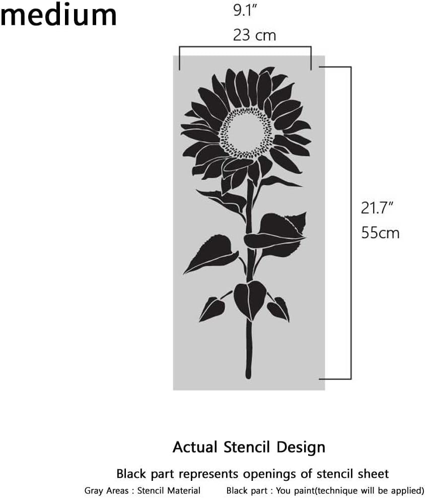Giant Sunflower Stencils - Floral Stencils for Walls Reusable Stencil for Painting Walls (Large: 44" x 18.4" (112 x 47cm))