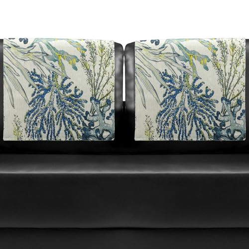 Breling 2 Pieces Headrest Covers for Recliner Chair with Plant Print Linen Sofa Slipcover Chair Head Cover Furniture Protectors