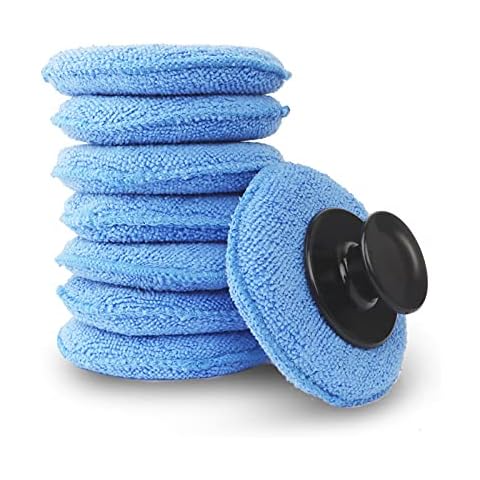 PHINGEER Car Polishing Microfiber Car Detailing Pads, 8 Pcs Reusable Wax Applicator, Car Polishing Pads with Handle for Cleaning Automobile Glass Metal Home Workshop Use Cover