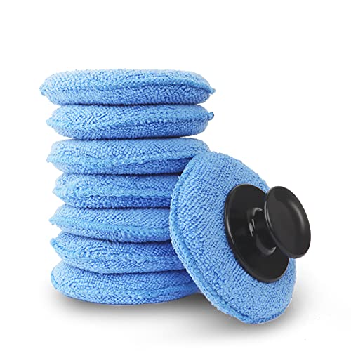 PHINGEER Car Polishing Microfiber Car Detailing Pads 8 Pcs Reusable Wax Applicator Car Polishing Pads with Handle for Cleaning Automobile Glass Metal Home Workshop Use
