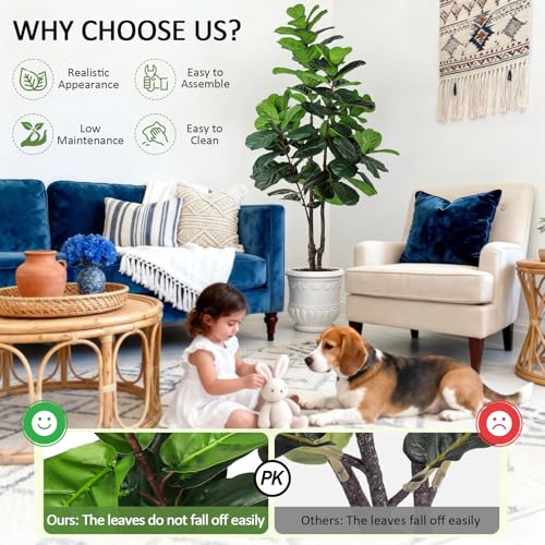 Image of Fiddle Leaf Fig Tree Artificial Plants Indoor - 6ft Realistic Fake Plants Ficus Lyrata Trees, Faux Trees Indoor Floor Plant for Home Decor Living Room Office Christmas Housewarming Gifts