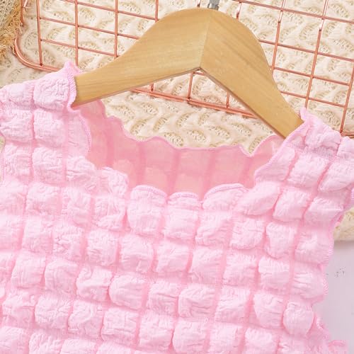 Image of Little Girls 2PCS Summer Outfits Sleeveless Tank Top and High Elastic Pleated Front Short Sets with Cute Bag