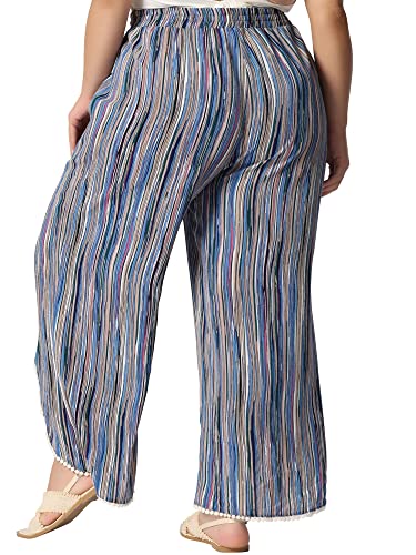 Agnes Orinda Plus Size Pant for Women Split Elastic Waist Flowy Striped Wide Leg Pants4