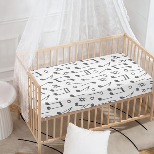 Image of Music Notes Fitted Crib Sheet Music Notes Print Baby Crib Sheet Fit Standard Crib and Toddler Mattress,Crib Mattress Sheets for Boys Girls 28 inchx52 inch