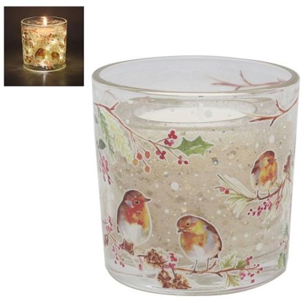 Lesser & Pavey Winter Robins LED Gel Candle with Charming LED Light, 10 x 10 x 10cm