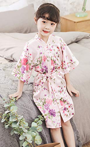 Cherry Blossoms Floral Kimono Robe Silk Bridal Party Robes Nightgown for Girls Housecoat3