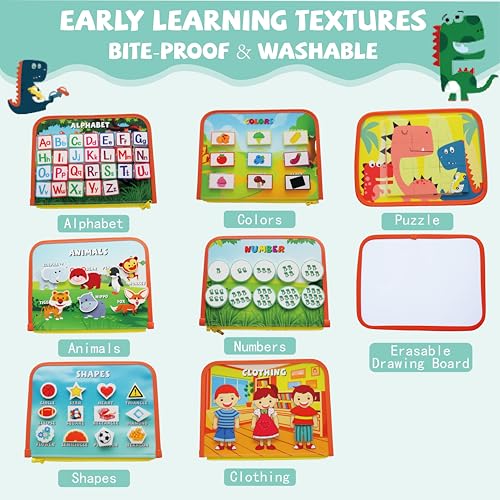 Livre sensoriel Montessori enfant avec tableau blanc effaçable et sangle - 2