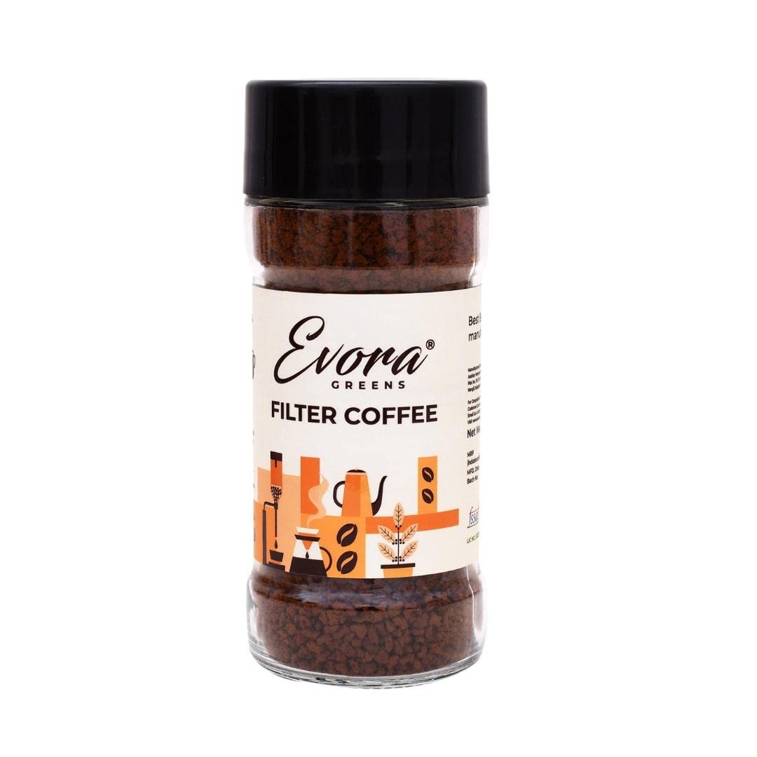 South Indian Style Instant Filter Coffee | Blend with Arabica, Robusta & Chicory | Ideal for Hot & Cold Brews | 100g Glass Jar