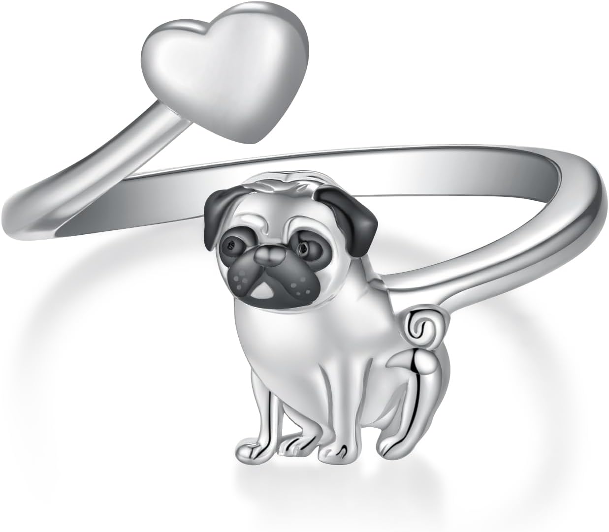 Pug Ring 925 Sterling Silver Dog Ring for Women Pug Gifts for Pug Lovers Dog Jewelry for Women