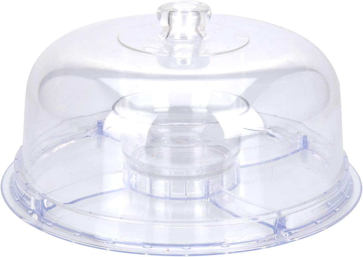 EH Excellent Houseware 6 in 1 Multi-Function Plastic Cake Stand with Dome Lid Dip Platter, Punch Bowl, Salad Bowl, Chip & Dip Server, Serving Stand, Food Dome