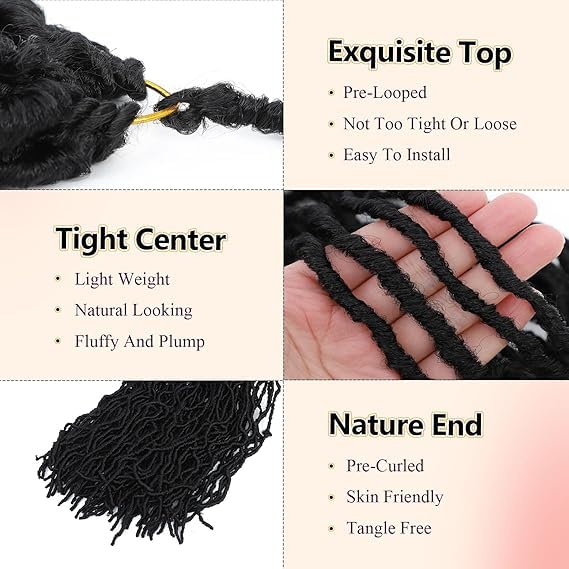 Faux Locs 36 Inch 8 Packs Locs Crochet Hair For Black Women New Soft Locs Curly Wavy Pre-Looped Crochet Hair Crochet Faux Locs Goddess Faux Locs synthetic Hair Extensions (36Inch,1B) - Image 2