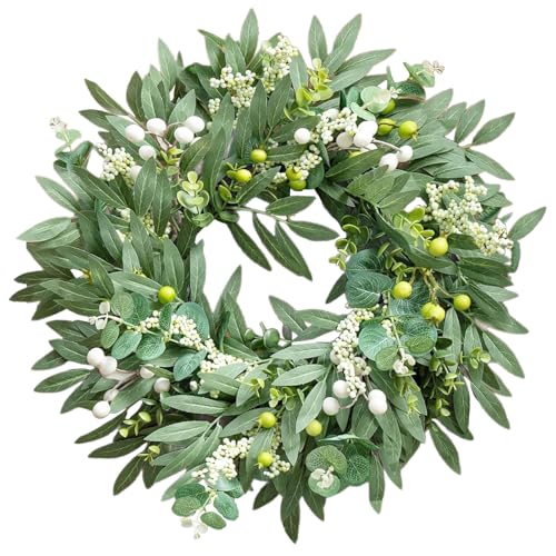 Eukalyptuskranz für Haustür, 50,8 cm, Olivenkranz mit gemischtem Beerenbeerenkranz Türkranz Ganzjährig für Hochzeit Bauernhaus Heimdekoration