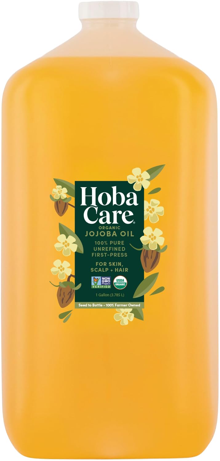 HobaCare Organic Jojoba Oil Bulk - Unrefined Carrier Oil for Soap Making, Hair, Face, Beard, Scalp, Massage, Skincare Spa - Natural, Pure, Hexane Free