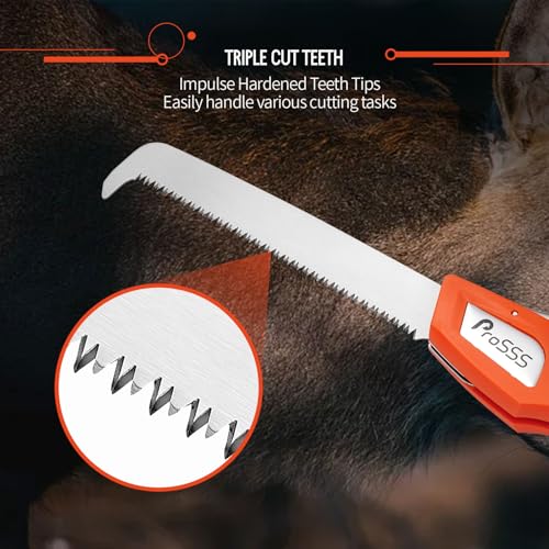 ProSSS Folding Bone Meat Saw for Hunting and Butchering,1PC Replaceable Blade, 65Mn Spring Steel Blade, 3 Angles to Lock, Triple Ground Saw Teeth with A Storage Bag