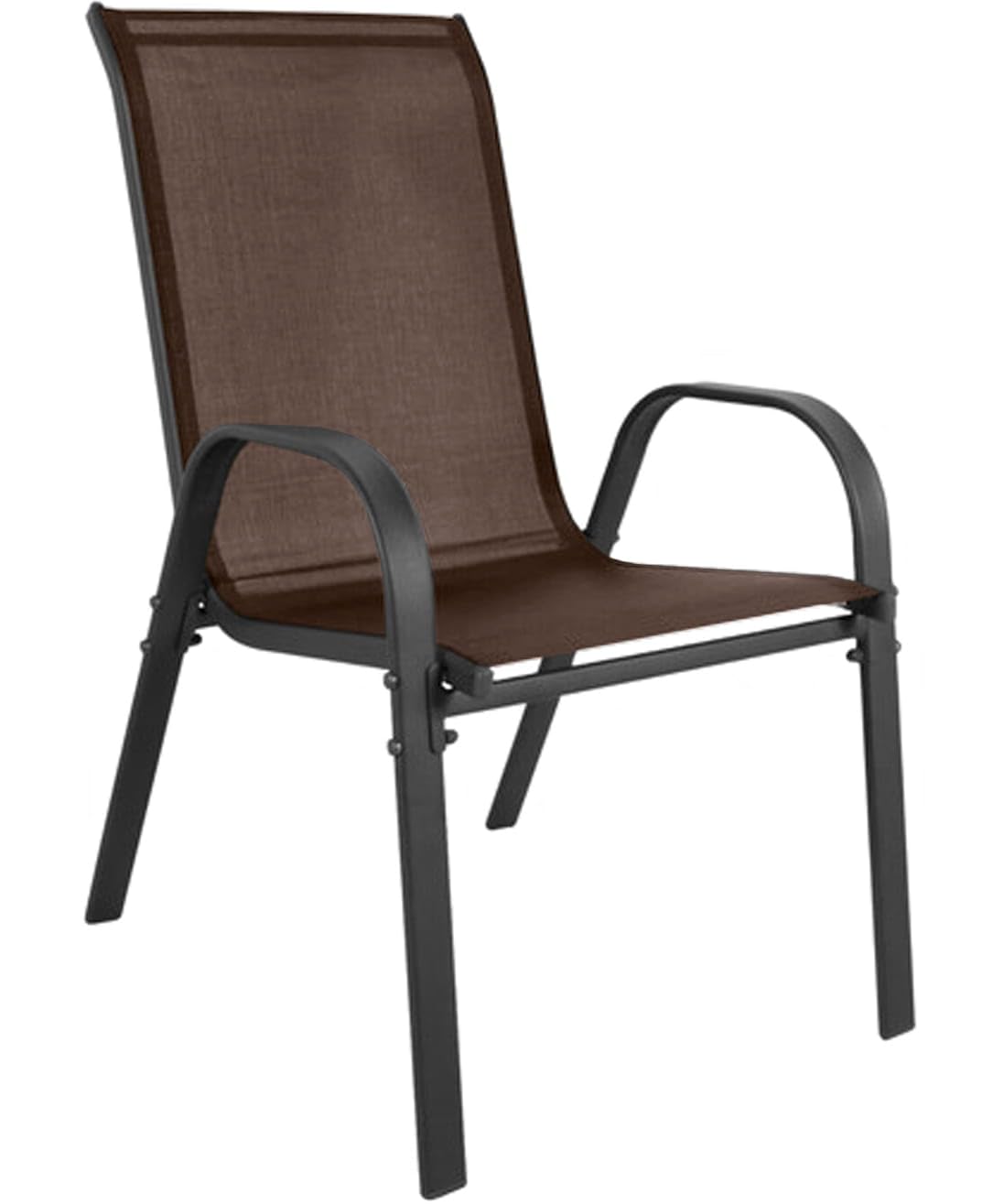 Sillas de jardín apilables de textilene – Pack de 4 con reposabrazos; Estructura metálica Resistente, Transpirables y fáciles de Limpiar para terraza y balcón, Color marrón
