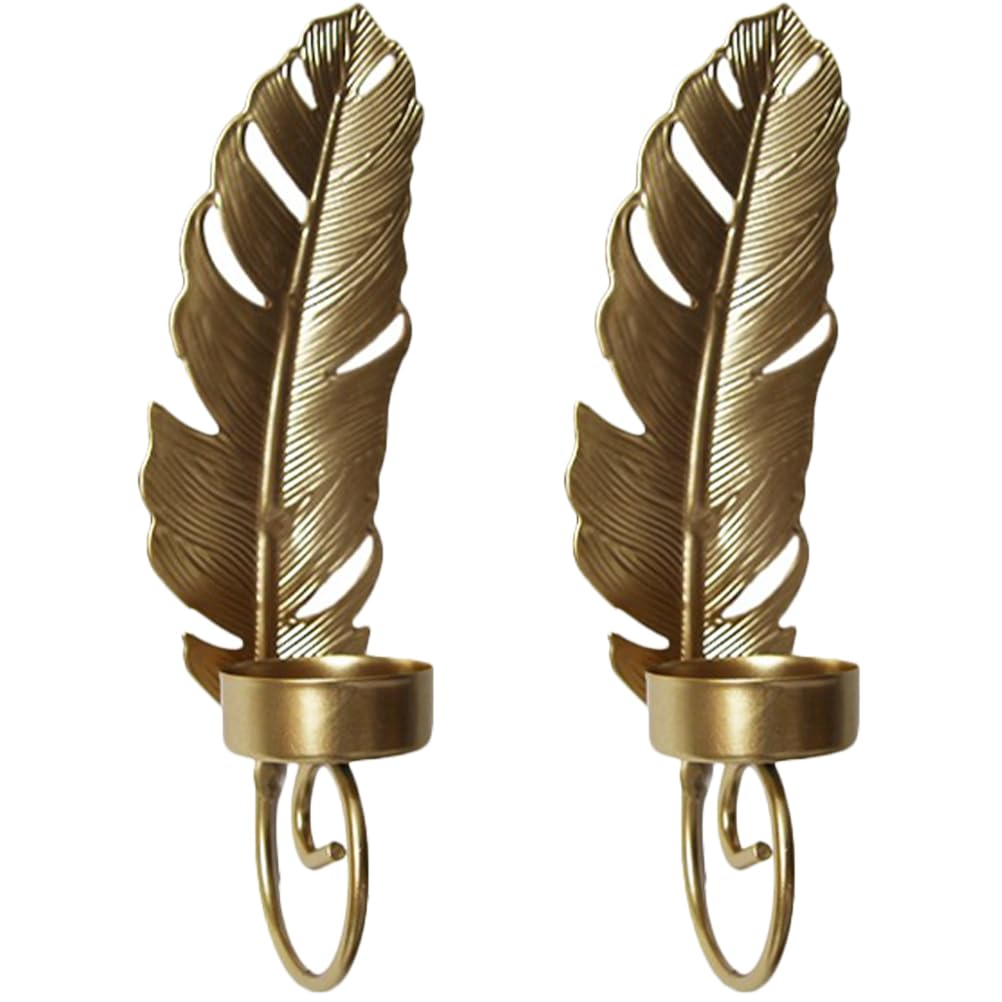 TOVINANNA 2pcs Wall Candle Holders - 7.8inch Gold Leave Candlesticks Holder Metal Candle Sconces Hanging Wall Sconces for Home Wall Decor, Shooting Props - Wall Mounted