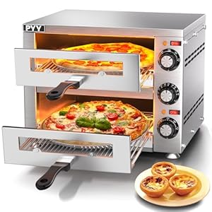 PYY Countertop Pizza Oven Electric Indoor Pizza Oven with Viewing Window Commercial Stainless Steel 2-Layers Pizza Cooker with Timer for Home Restaurant