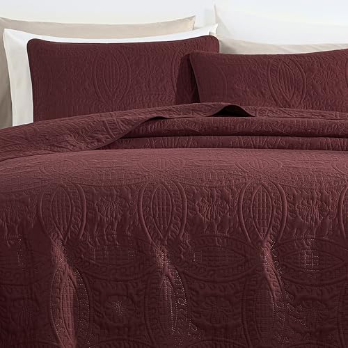 Image of Chezmoi Collection Austin 3-piece Oversized Bedspread Coverlet Set (Queen, Burgundy)