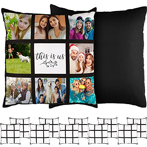 Sieral 6 Pieces Sublimation Blank Pillow Case 9 Grid 16 Valentine DIY Gift for Women Men Customized Cushion Cover Polyester Black Throw Pillowcase for Family Sofa Couch No Pillow Insert