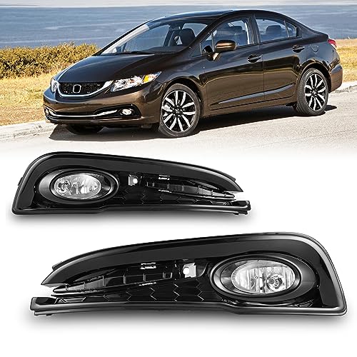 AUTOFREE Fog Lights for Honda Civic Sedan 4-Door 2013 2014 2015 with H11 12V55W Halogen Bulbs Fog Lamps Assembly Included Wiring Kit & Switch-1 Pair (Clear Glass Lens)